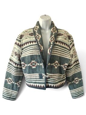 Flashback Vtg 90s Aztec Southwest Woven Tapestry Bolero Cropped Jacket S
